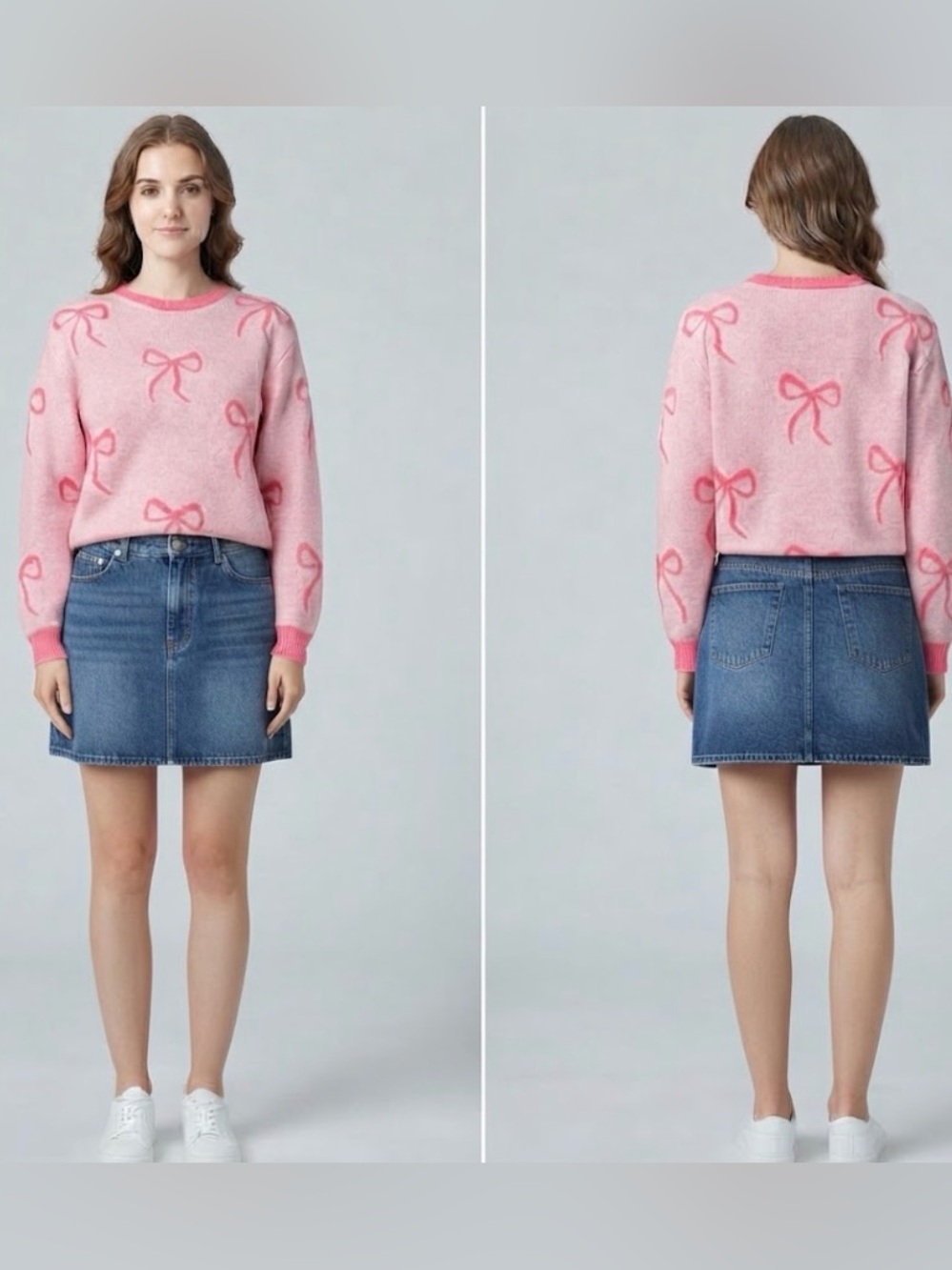 So Me Show Me Your Bow Sweater Pink Bow Print Crewneck